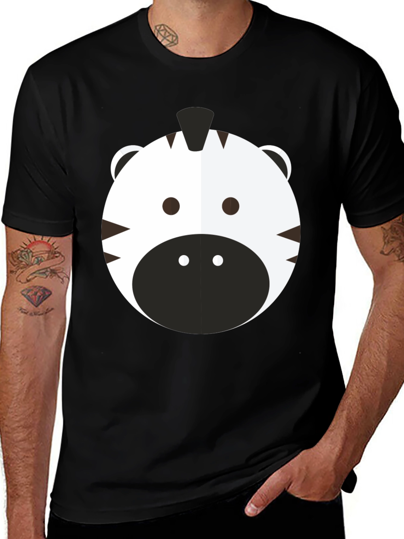 Cute Zebra Graphic Tee - Black Cotton T-Shirt