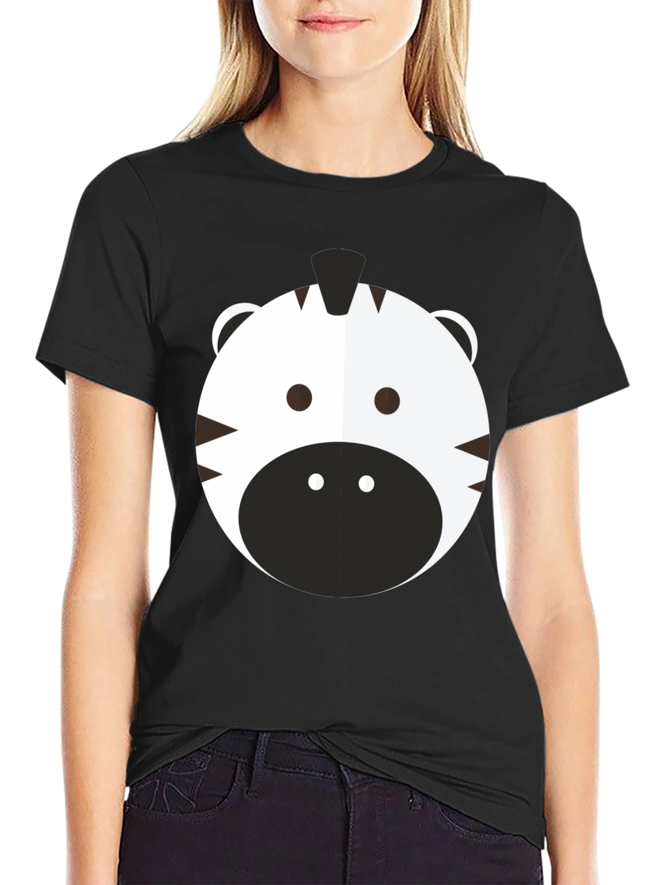 Cute Zebra Graphic Tee - Black Cotton T-Shirt